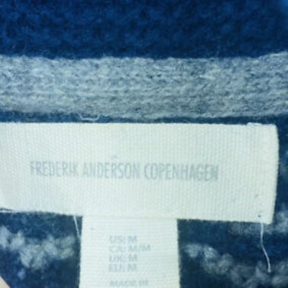 FREDERIK ANDERSON COPENHAGEN Shawl Collar Sweater Elbow Patches Blue Medium Wool - Picture 5 of 6